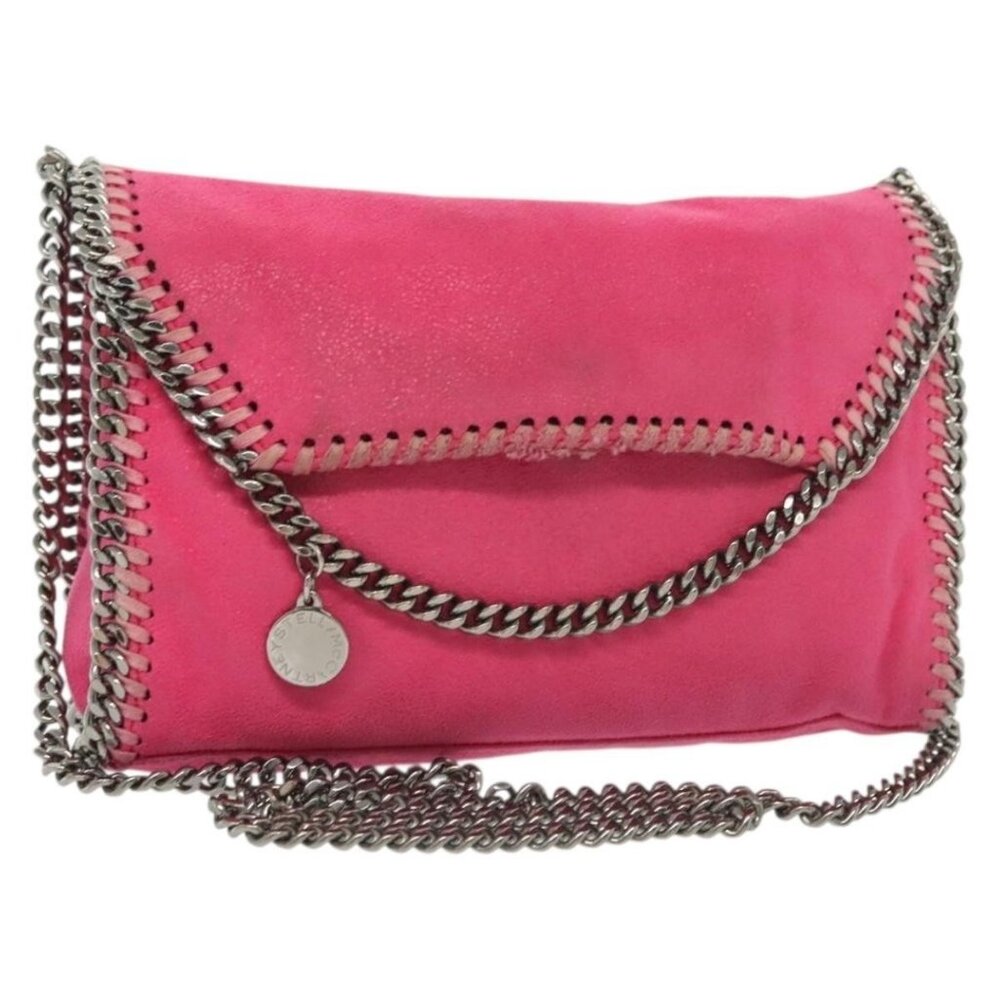 Authentic Stella MacCartney Chain Farabella Mini Bag Suede Pink Silver